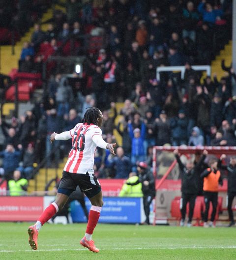 Brooke Norton-Cuffy celebrating his goal for Lincoln City (Photo via Norton-Cuffy on Instagram)