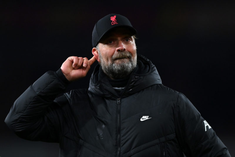 LONDON, ENGLAND - MARCH 16: Jurgen Klopp, Manager of Liverpool celebrates following the Premier League match between Arsenal and Liverpool at Emira...
