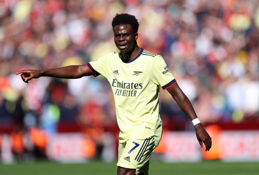 Protecting Bukayo Saka 2 BIRMINGHAM, ENGLAND: Bukayo Saka of Arsenal during the Premier League match between Aston Villa and Arsenal at Villa Park on March 19, 2022. (Photo by Catherine Ivill/Getty Images)