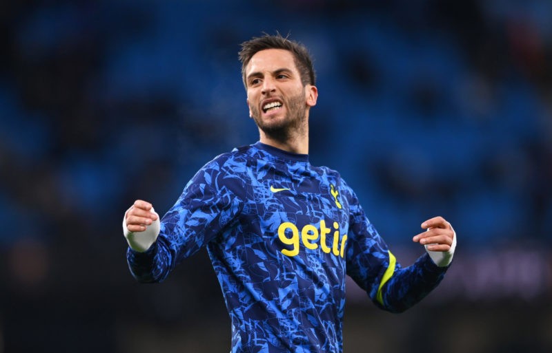 MANCHESTER, ENGLAND - FEBRUARY 19: Rodrigo Bentancur of Tottenham Hotspur warms up prior to the Premier League match between Manchester City and To...