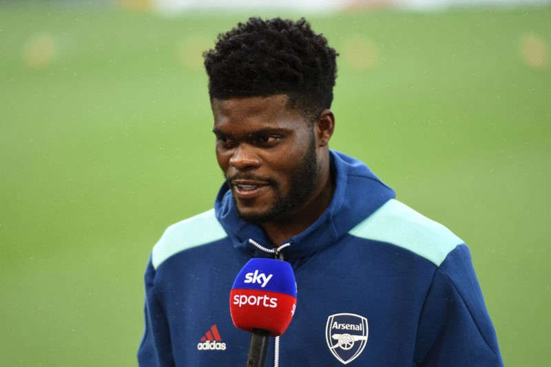NORWICH, ENGLAND - DECEMBER 26: Thomas Partey of Arsenal speaks to the press prior to the Premier League match between Norwich City and Arsenal at ...