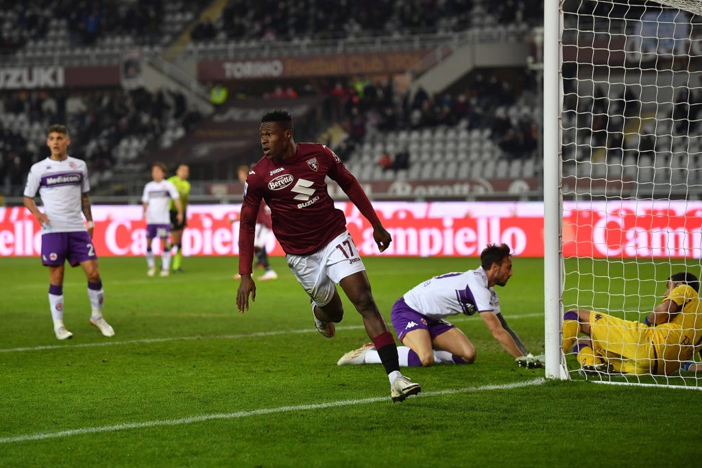 Arsenal & Spurs scout the same Serie A right-back - again 2 TURIN, ITALY: Wilfried Singo of Torino FC celebrates the opening goal during the Serie A match between Torino FC v ACF Fiorentina at Stadio Olimpico di Torino on January 10, 2022. (Photo by Valerio Pennicino/Getty Images)