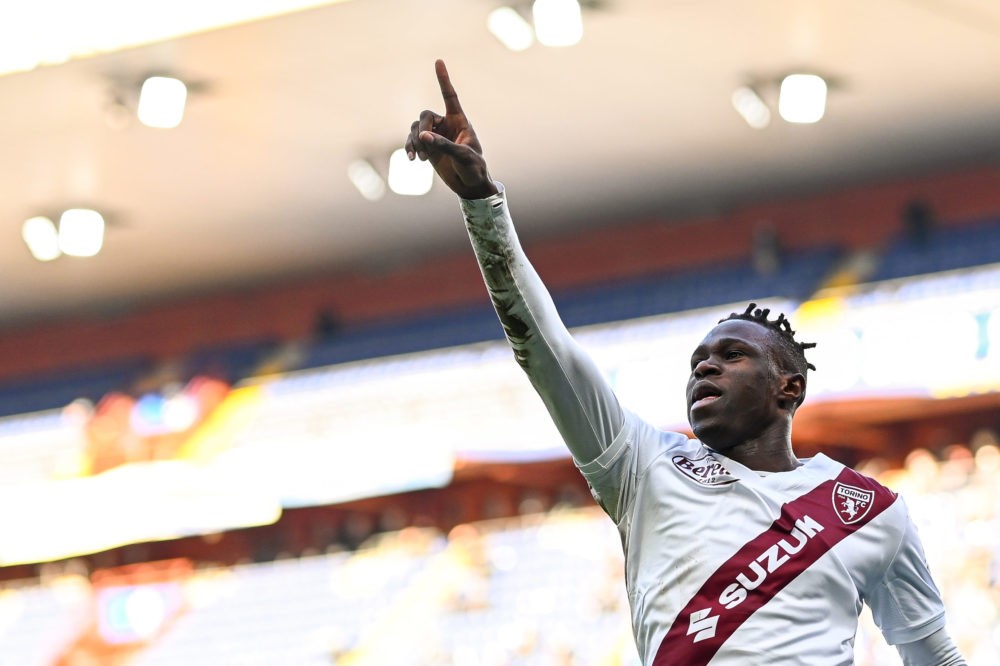 GENOA, ITALY: Wilfried Singo of Torino celebrates after scoring a goal during the Serie A match between UC Sampdoria and Torino FC at Stadio Luigi ...