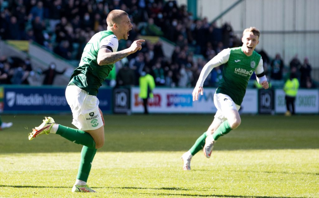 Arsenal loan Harry Clarke to Stoke City 2 Harry Clarke celebrates a goal for Hibernian FC (Photo via Hibs on Twitter)