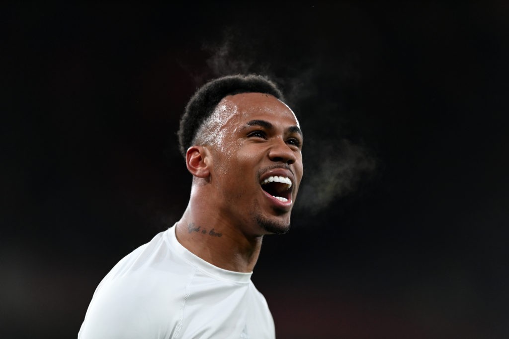 Barcelona reject Arsenal signing 2 LONDON, ENGLAND - FEBRUARY 24: Gabriel Magalhaes of Arsenal reacts following the Premier League match between Arsenal and Wolverhampton Wanderers at Emirates Stadium on February 24, 2022 in London, England. (Photo by Shaun Botterill/Getty Images)