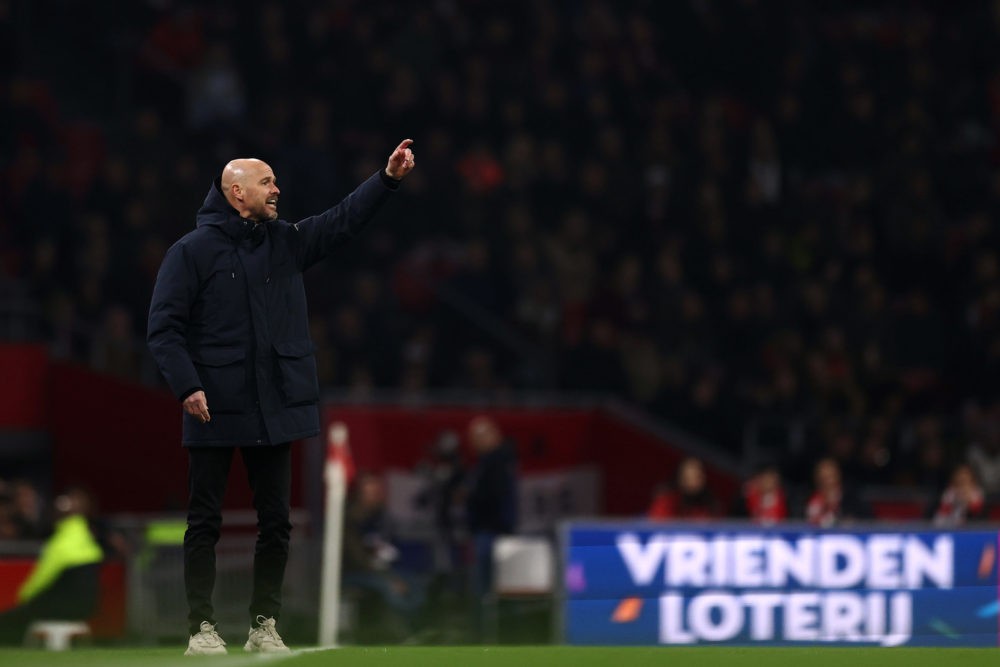 AMSTERDAM, NETHERLANDS: AFC Ajax Head Coach / Manager, Erik ten Hag gives his players instructions from the sidelines during the Dutch Eredivisie m...