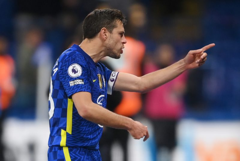 LONDON, ENGLAND - APRIL 20: Cesar Azpilicueta of Chelsea reacts after their sides defeat during the Premier League match between Chelsea and Arsenal at Stamford Bridge on April 20, 2022 in London, England. (Photo by Mike Hewitt/Getty Images)