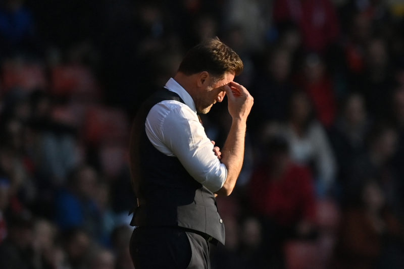 Southampton boss wants 'to show a different face' against Arsenal 2 Southampton's Austrian manager Ralph Hasenhuttl reacts during the English FA cup quarter-final football match between Southampton and Manchester City at St Mary's Stadium in Southampton, Southern England on March 20, 2022. -(Photo by GLYN KIRK/AFP via Getty Images)