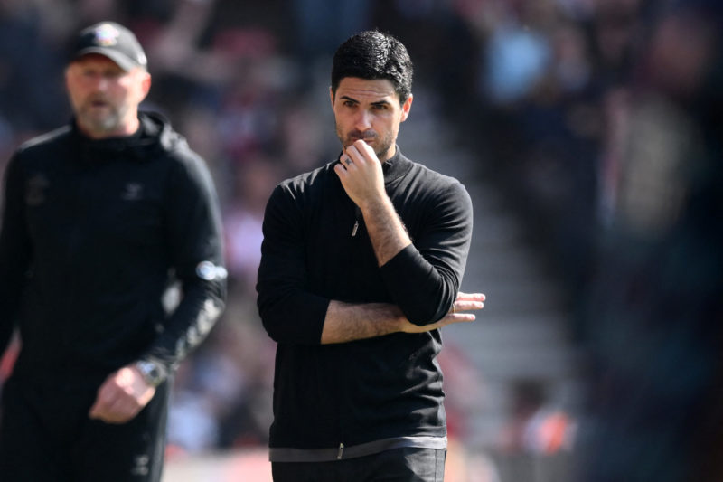 Arsenal's Spanish manager Mikel Arteta gestures on the touchline during the English Premier League football match between Southampton and Arsenal a...