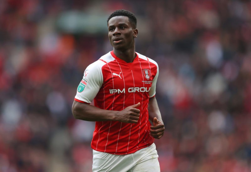 LONDON, ENGLAND - APRIL 03: Jordi Osei-Tutu of Rotherham United during the Papa John's Trophy Final between Rotherham United and Sutton United at W...