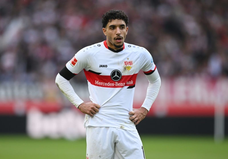 STUTTGART, GERMANY - MARCH 19: Omar Khaled Marmoush of VfB Stuttgart seen during the Bundesliga match between VfB Stuttgart and FC Augsburg at Mercedes-Benz Arena on March 19, 2022 in Stuttgart, Germany. (Photo by Matthias Hangst/Getty Images)