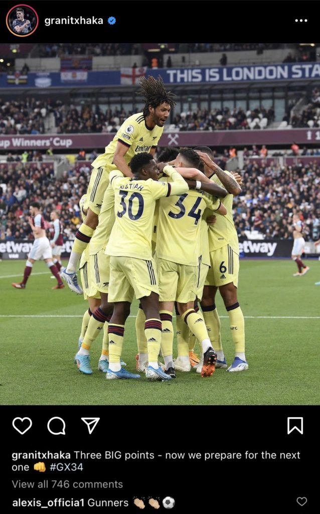 Alexis Sanchez comments on Granit Xhaka's Instagram page