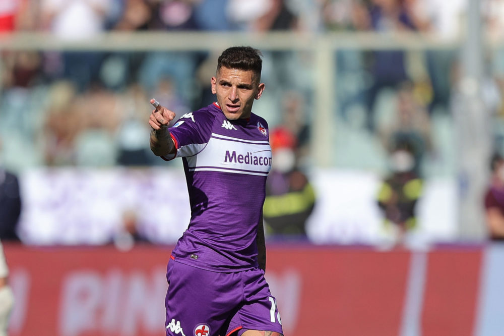 FLORENCE, ITALY: Lucas Sebastián Torreira Di Pascua of ACF Fiorentina celebrates after scoring a goal during the Serie A match between ACF Fiorenti...