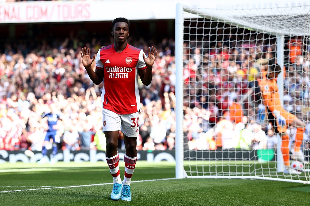 Arteta 'most underrated,' Arsenal are challengers says Leeds boss 4 LONDON, ENGLAND: Eddie Nketiah of Arsenal celebrates scoring their side's first goal during the Premier League match between Arsenal and Leeds United at Emirates Stadium on May 08, 2022. (Photo by Ryan Pierse/Getty Images)