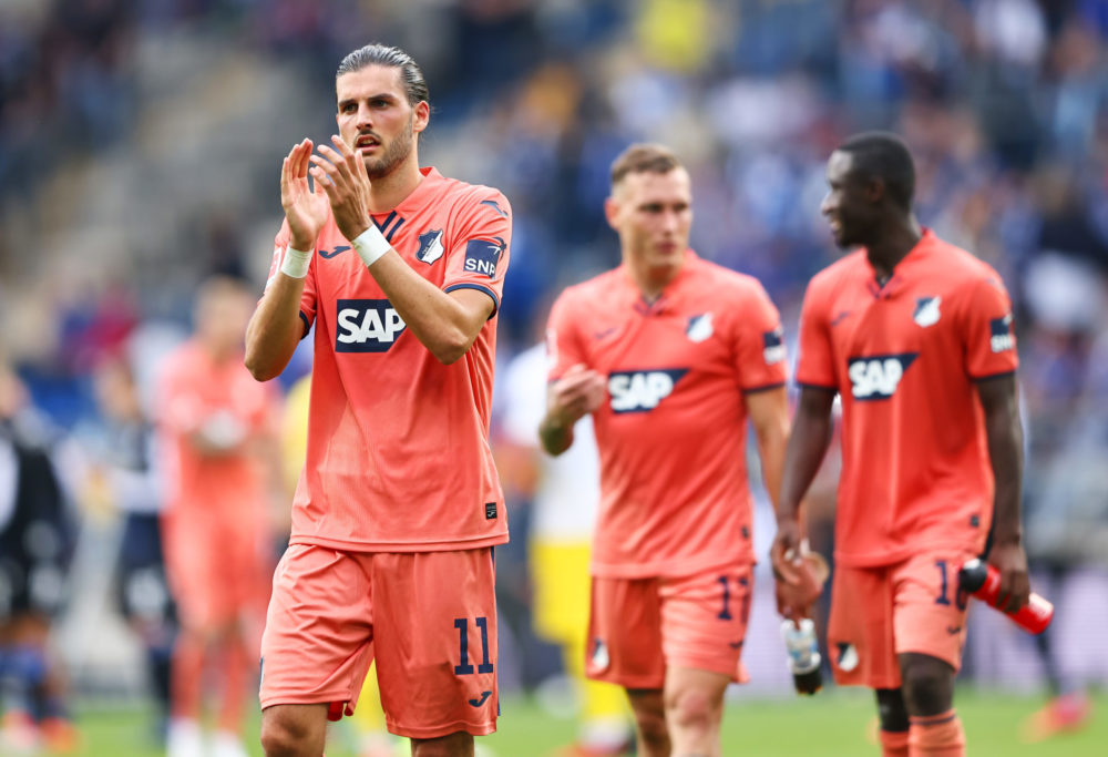 BIELEFELD, GERMANY: Florian Grillitsch of TSG 1899 Hoffenheim reacts following the Bundesliga match between DSC Arminia Bielefeld and TSG Hoffenhei...