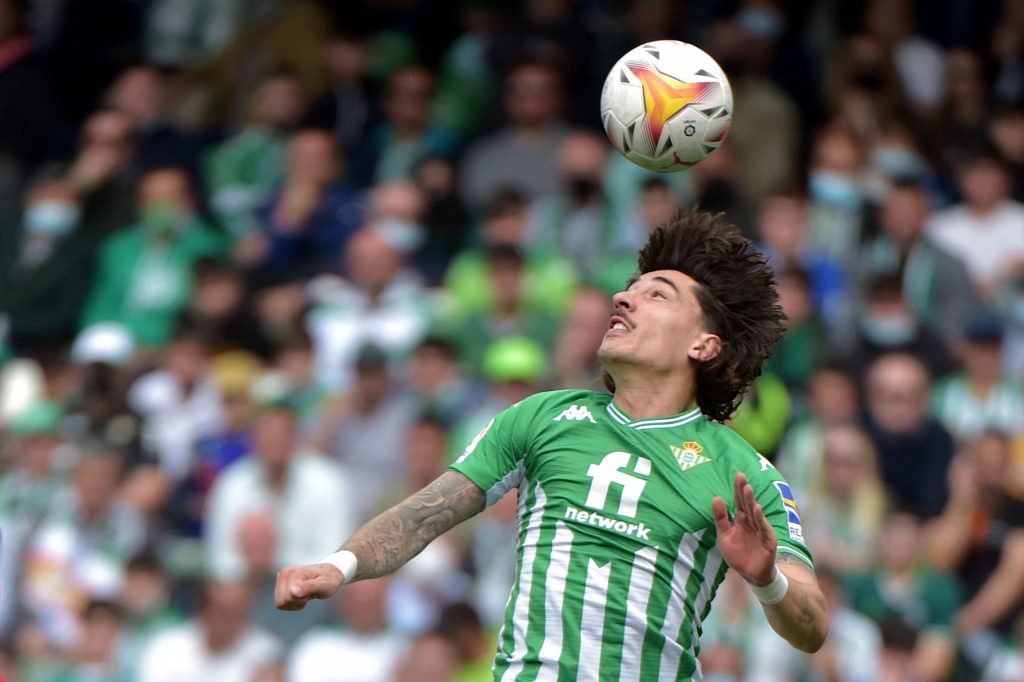Arsenal loanee teammates suggest crowdfunding to sign him 3 Real Betis' Spanish defender Hector Bellerin heads the ball during the Spanish League football match between Real Betis and CA Osasuna at the Benito Villamarin stadium in Seville on April 3, 2022. (Photo by CRISTINA QUICLER/AFP via Getty Images)