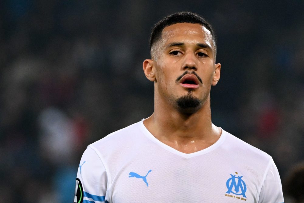 Marseille's French defender William Saliba looks on during the UEFA Europa Conference League match between Basel and Marseille (OM) at the St. Jako...