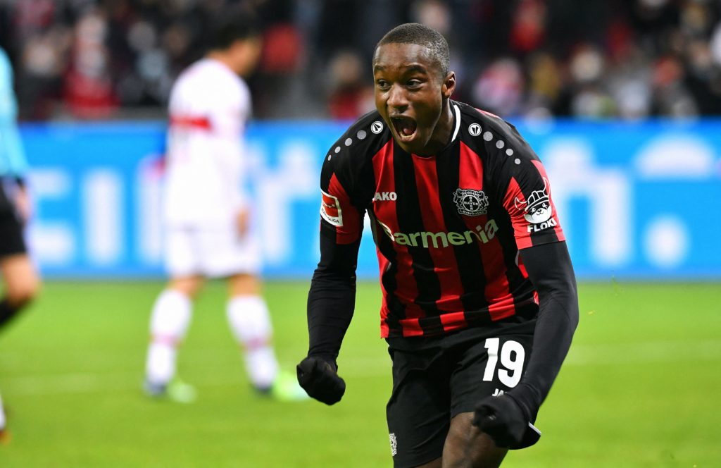 Arsenal, Newcastle register interest in 14-goal Bundesliga winger 3 Leverkusen's French forward Moussa Diaby celebrates scoring during the German first division Bundesliga football match Bayer 04 Leverkusen v VfB Stuttgart in Leverkusen on February 12, 2022. (Photo by UWE KRAFT/AFP via Getty Images)