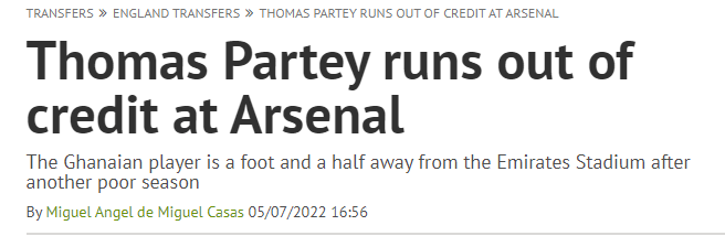 Fichajes claims Thomas Partey has run out of credit at Arsenal