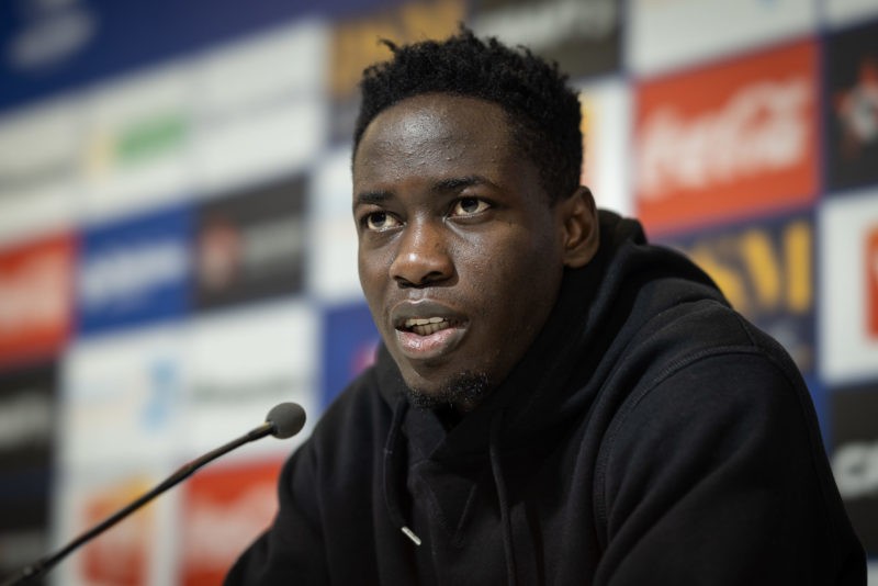 Gent's Joseph Okumu pictured during the weekly press conference of Belgian soccer team KAA Gent, Friday 03 December 2021 in Gent, to discuss the ne...