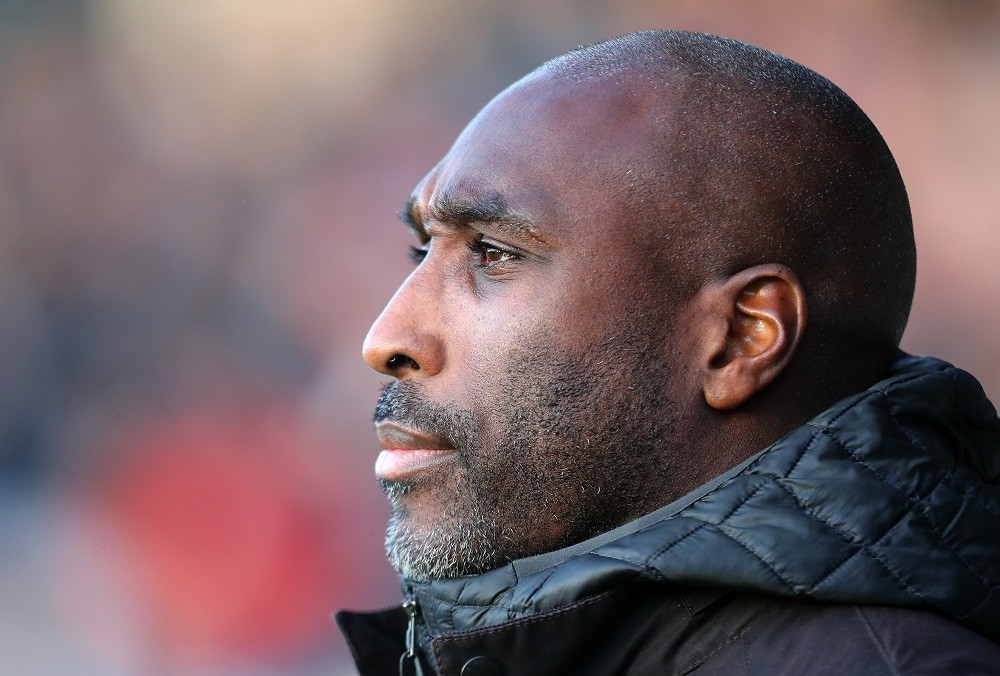 SOUTHEND, ENGLAND: Sol Campbell, Manager of Southend United looks on during the Sky Bet League One match between Southend United and Rotherham Unit...