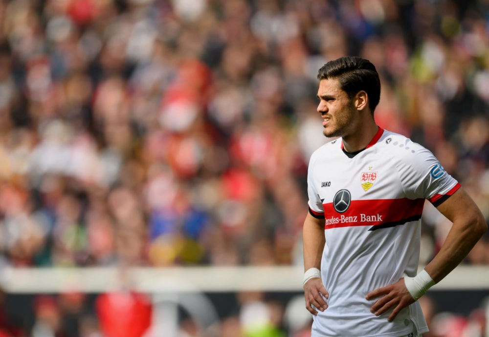 STUTTGART, GERMANY: Konstantinos Mavropanos of VfB Stuttgart looks on during the Bundesliga match between VfB Stuttgart and VfL Wolfsburg at Merced...