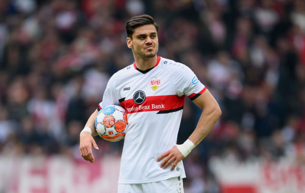 STUTTGART, GERMANY: Konstantinos Mavropanos of VfB Stuttgart looks on during the Bundesliga match between VfB Stuttgart and VfL Wolfsburg at Merced...