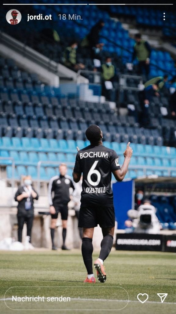 Jordi Osei-Tutu's Instagram story (Photo via p_rentsch on Twitter)