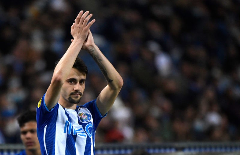 FC Porto's Portuguese midfielder Fabio Vieira applauds to supporters during the Portuguese League football match between FC Porto and CD Santa Clar...