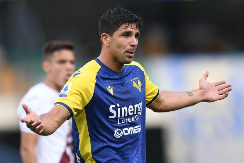 VERONA, ITALY - MAY 14: Giovanni Simeone of Hellas Verona reacts during the Serie A match between Hellas and Torino FC at Stadio Marcantonio Benteg...