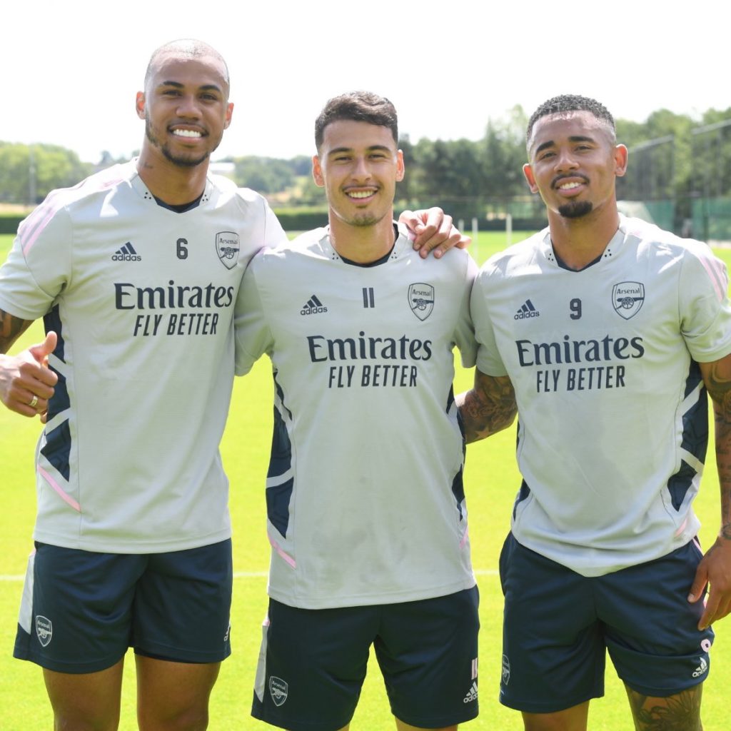 Juventus admit defeat on Arsenal signing amid interest from top clubs 3 Gabriel Magalhaes, Gabriel Martinelli, and Gabriel Jesus in training with Arsenal (Photo via Arsenal on Twitter)