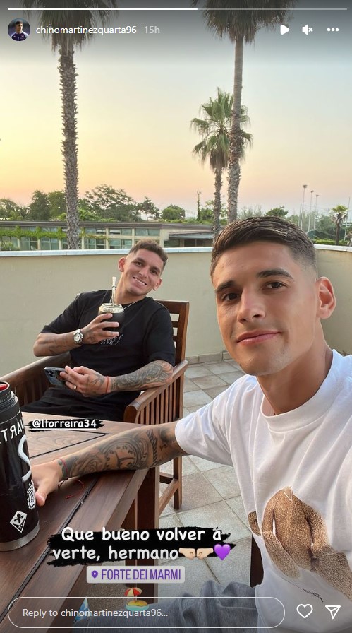 Arsenal 26yo pictured in Italy amid transfer speculation 2 Lucas Torreira and Lucas Martinez in Italy (Photo via Martinez on Instagram)
