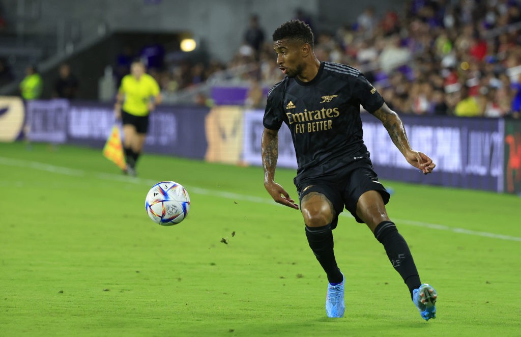 Arsenal winger set to miss 2 months with muscle injury 2 ORLANDO, FLORIDA: Reiss Nelson #24 of Arsenal looks to pass during a Florida Cup friendly against Orlando City at Exploria Stadium on July 20, 2022. (Photo by Mike Ehrmann/Getty Images)