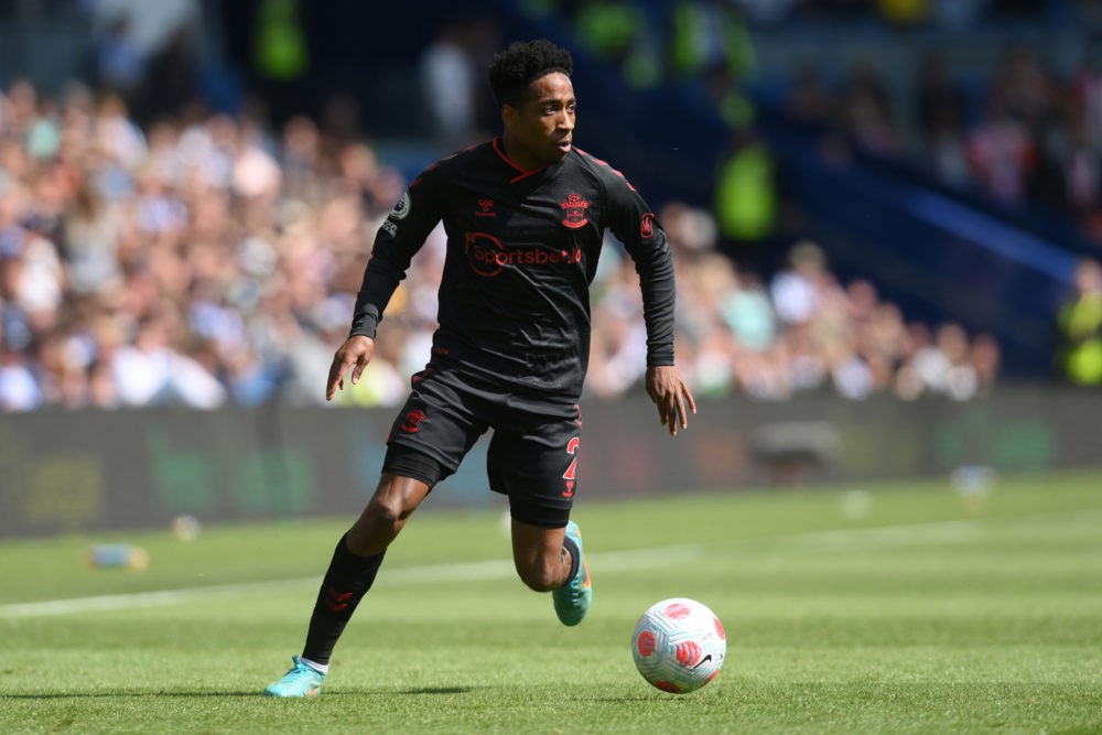 BRIGHTON, ENGLAND: Kyle Walker-Peters of Southampton in action during the Premier League match between Brighton & Hove Albion and Southampton at Am...