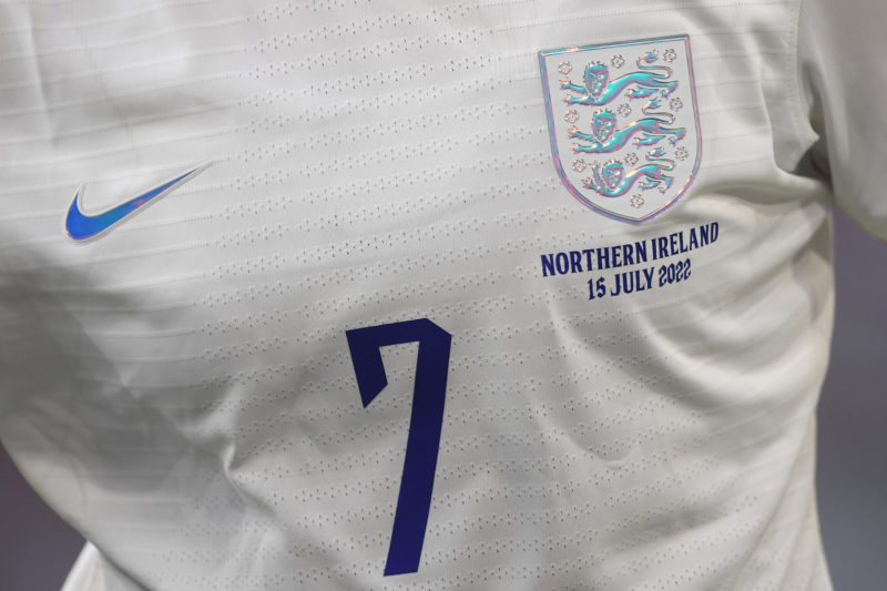 SOUTHAMPTON, ENGLAND - JULY 15: A detailed view of Beth Mead of England's shirt is seen during the UEFA Women's Euro England 2022 group A match bet...