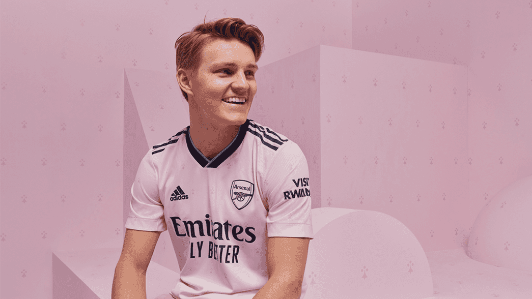 Martin Odegaard in the new Arsenal third kit 2022/23 (Photo via Arsenal.com)