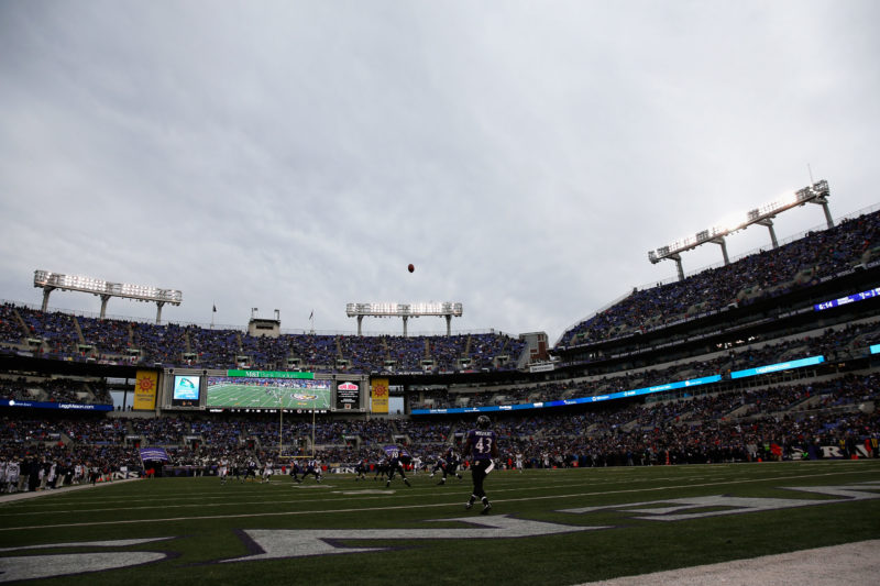 BALTIMORE, MD - NOVEMBER 22: Raheem Mostert #43 of the Baltimore Ravens catches a punt against the St. Louis Rams in the second half at M&T Bank Stadium on November 22, 2015 in Baltimore, Maryland. (Photo by Rob Carr/Getty Images)