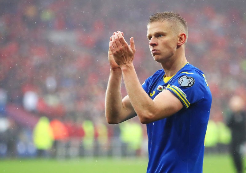 CARDIFF, WALES - JUNE 05: Oleksandr Zinchenko of Ukraine applauds the fans after their sides defeat during the FIFA World Cup Qualifier between Wal...