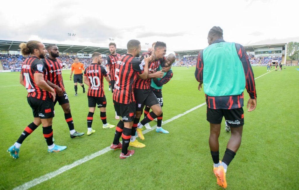 Tyreece John-Jules celebrates scoring a goal for Ipswich Town (Photo via John-Jules on Twitter)