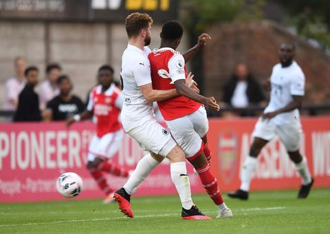 Arsenal call 4 youngsters up for first-team training pre-Bodo/Glimt 3 Khayon Edwards scores against Boreham Wood (Photo via Edwards on Instagram)