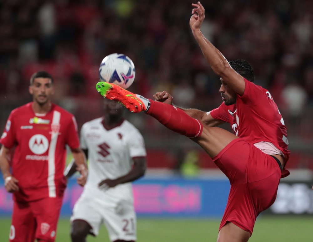 MONZA, ITALY: Pablo Mari of AC Monza kicks the ball during the Serie A match between AC Monza and Torino FC at Stadio Brianteo on August 13, 2022. ...