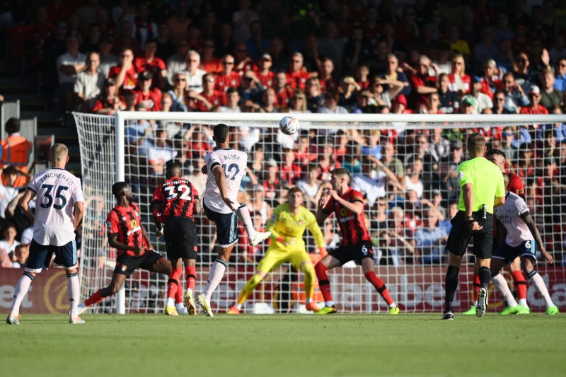 Arsenal players sing Saliba song in dressing room 4 BOURNEMOUTH, ENGLAND - AUGUST 20: William Saliba of Arsenal scores their sides third goal during the Premier League match between AFC Bournemouth and Arsenal FC at Vitality Stadium on August 20, 2022 in Bournemouth, England. (Photo by Alex Davidson/Getty Images)