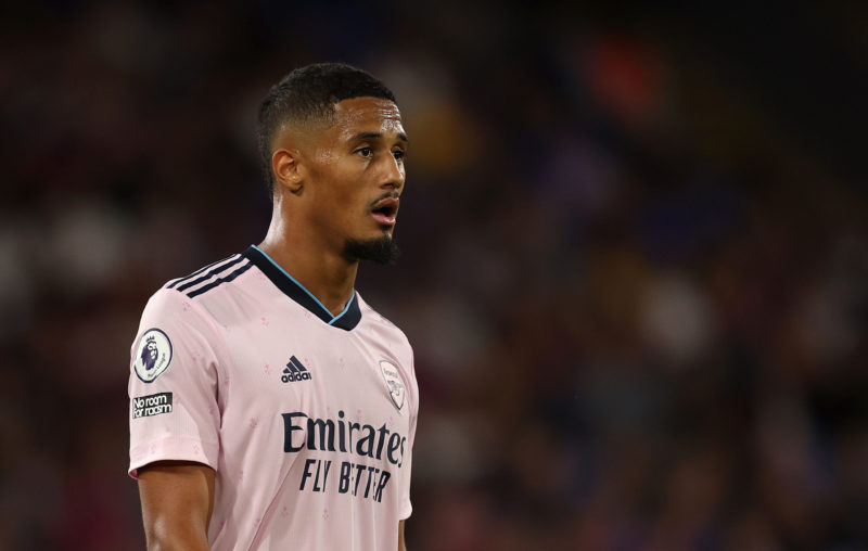 LONDON, ENGLAND - AUGUST 05: William Saliba of Arsenal looks on during the Premier League match between Crystal Palace and Arsenal FC at Selhurst P...