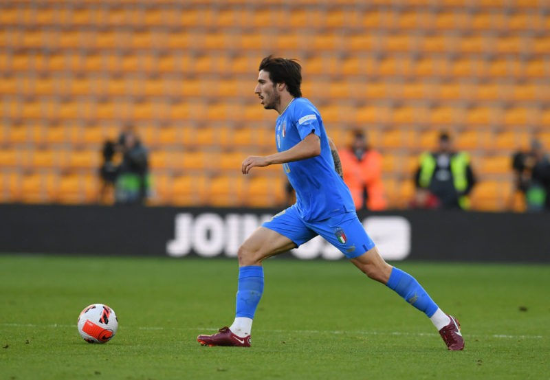 WOLVERHAMPTON, ENGLAND - JUNE 11: Sandro Tonali of Italy in action during the UEFA Nations League League A Group 3 match between England and Italy ...
