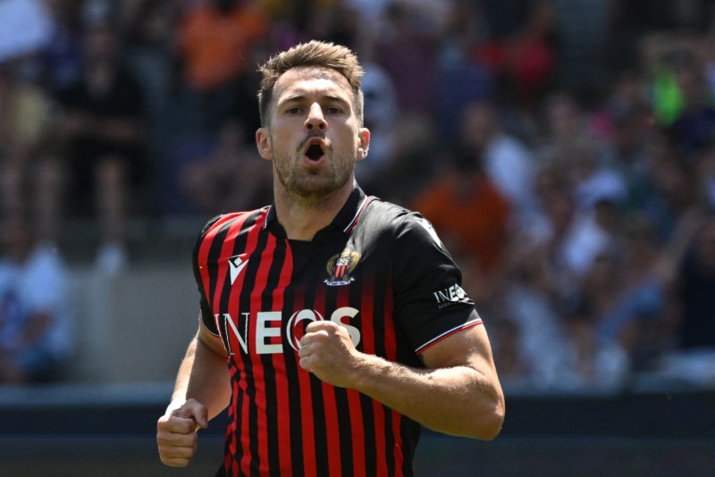Aaron Ramsey OGC Nice contract extension- Aaron Ramsey OGC Nice contract extension as he finds form and fitnessNice's Welsh midfielder Aaron Ramsey celebrates scoring his team's first goal during the French L 1 football match between Toulouse FC and OGC Nice at Stadium TFC, in Toulouse, southwestern France on August 7, 2022. (Photo by Lionel BONAVENTURE / AFP) (Photo by LIONEL BONAVENTURE/AFP via Getty Images)