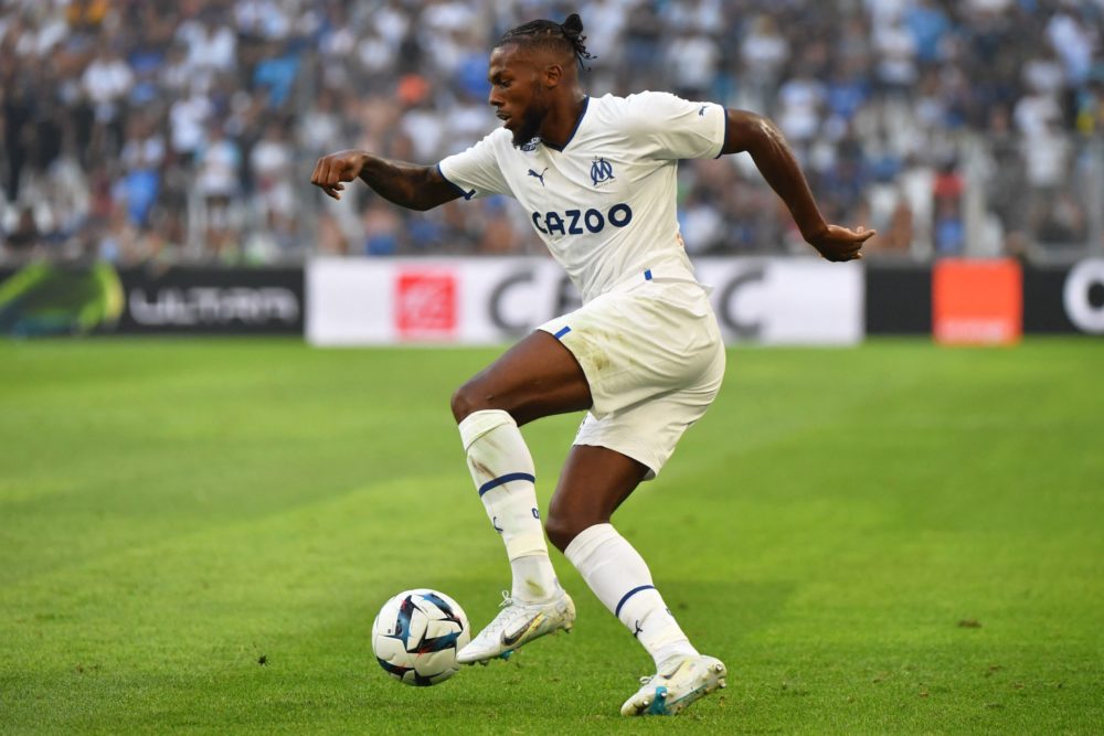 Marseille's Portuguese defender Nuno Tavares controls the ball during the friendly football match between Olympique de Marseille (OM) and AC Milan ...