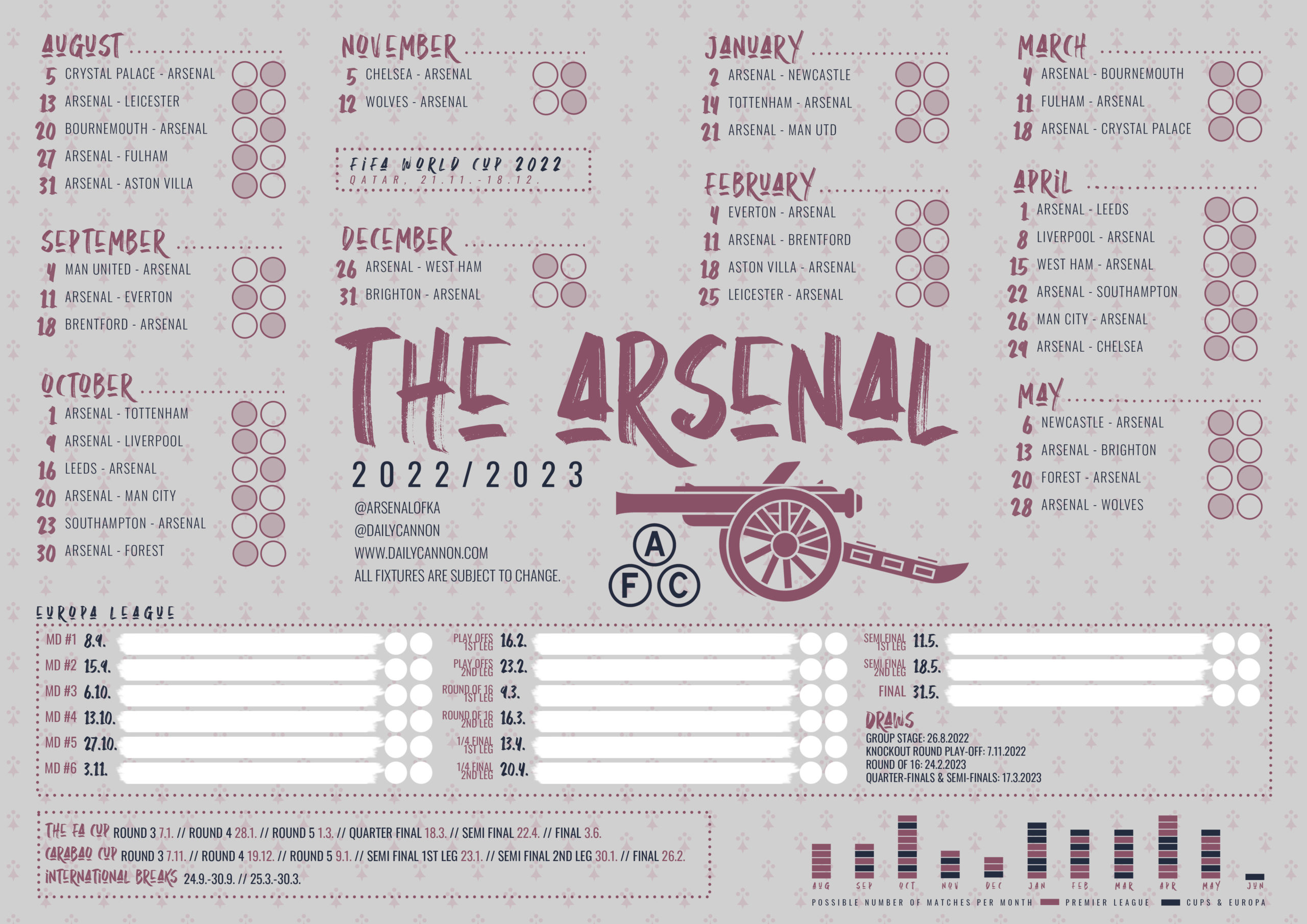 arsenal fixtures printable wallchart