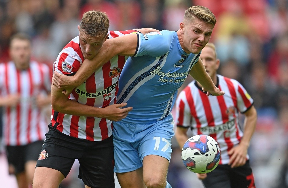 Arsenal to profit from significant sell-on clause 2 SUNDERLAND, ENGLAND: Sunderland player Dan Ballard (l) challenges Coventry striker Viktor Gyokeres during the Sky Bet Championship between Sunderland and Coventry City at Stadium of Light on July 31, 2022. (Photo by Stu Forster/Getty Images)