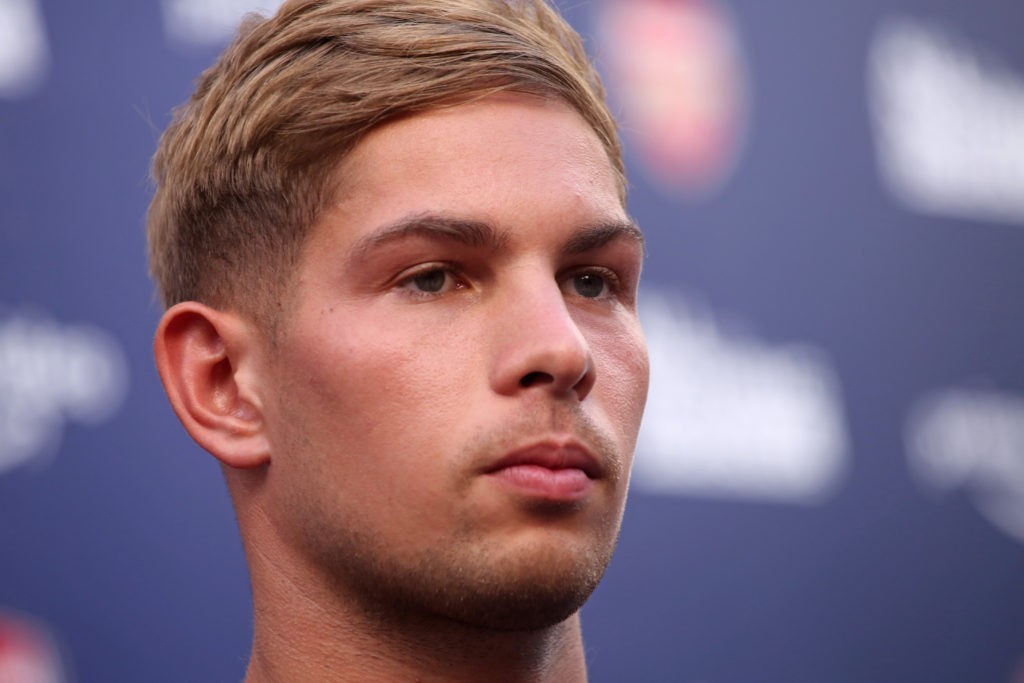 Emile Smith Rowe hoping to be back sooner than expected 2 LONDON, ENGLAND - AUGUST 02: Emile Smith Rowe attends the "All Or Nothing: Arsenal" Global Premiere at Islington Assembly Hall on August 02, 2022 in London, England. (Photo by Lia Toby/Getty Images)