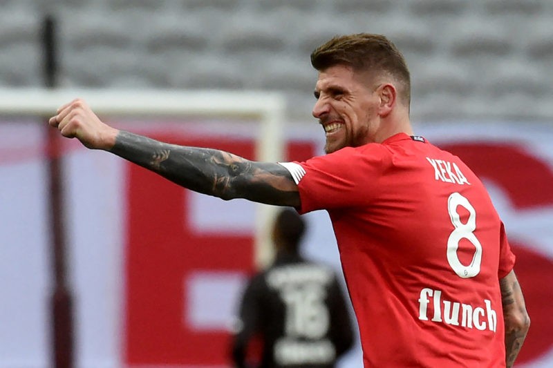 Lille's Portuguese midfielder Xeka celebrates after scoring a goal during the French L1 football match between Lille LOSC and Nimes Olympique at the Pierre Mauroy Stadium in Villeneuve d'Ascq on March 21, 2021. (Photo by FRANCOIS LO PRESTI / AFP) (Photo by FRANCOIS LO PRESTI/AFP via Getty Images)